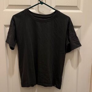 C&C California Toni Floral Embroidered Sleeve Tee